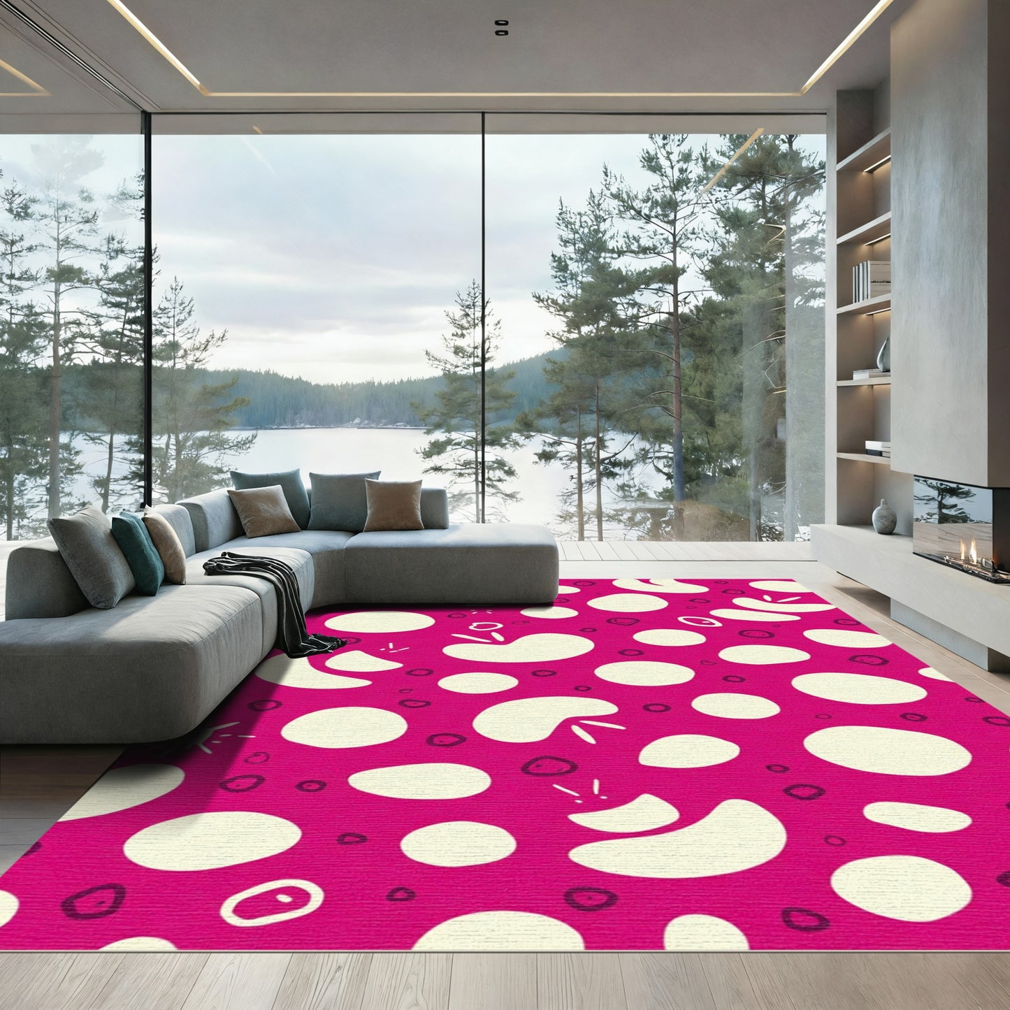 Retro Pink Organic Shape Collage Rug