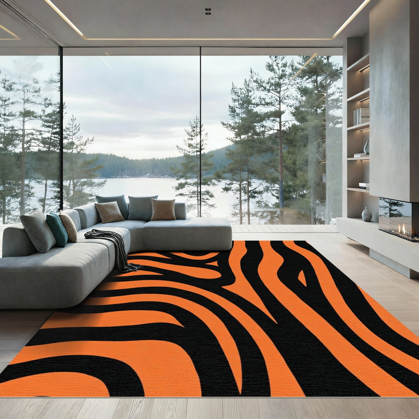 Bold Orange Black Stripe Rug