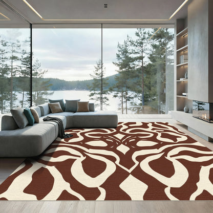 Rich Brown Abstract Organic Flow Rug