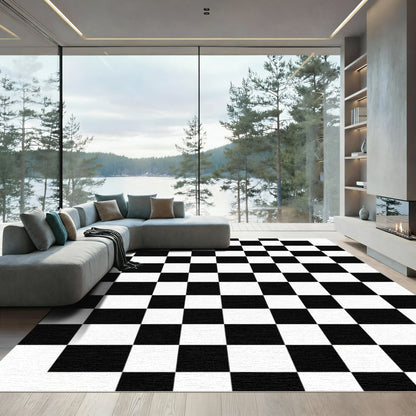 Black White Grid Check Rug