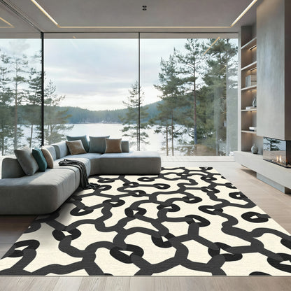 Dark Gray Abstract Chain Link Rug