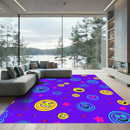 Playful Yellow Blue Smiley Faces Rug