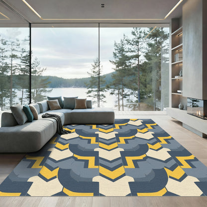 Modern Navy Yellow Accordion Rug