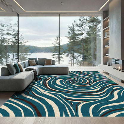 Teal Beige Swirling Organic Strokes Rug