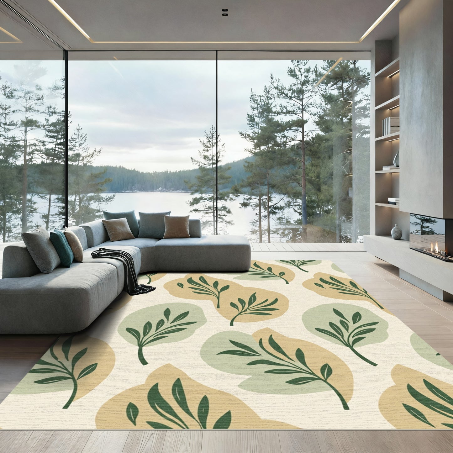 Earthy Abstract Leafy Branch Composition Rug