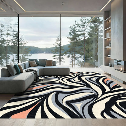 Coral Black Abstract Zebra Splash Rug