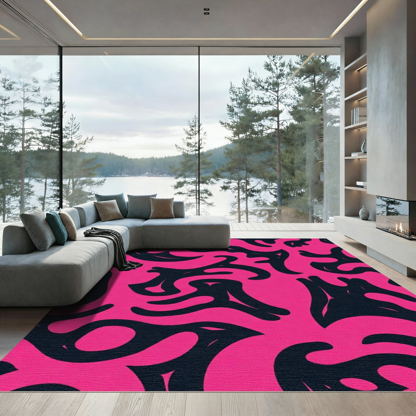 Vibrant Pink Abstract Organic Shapes Rug