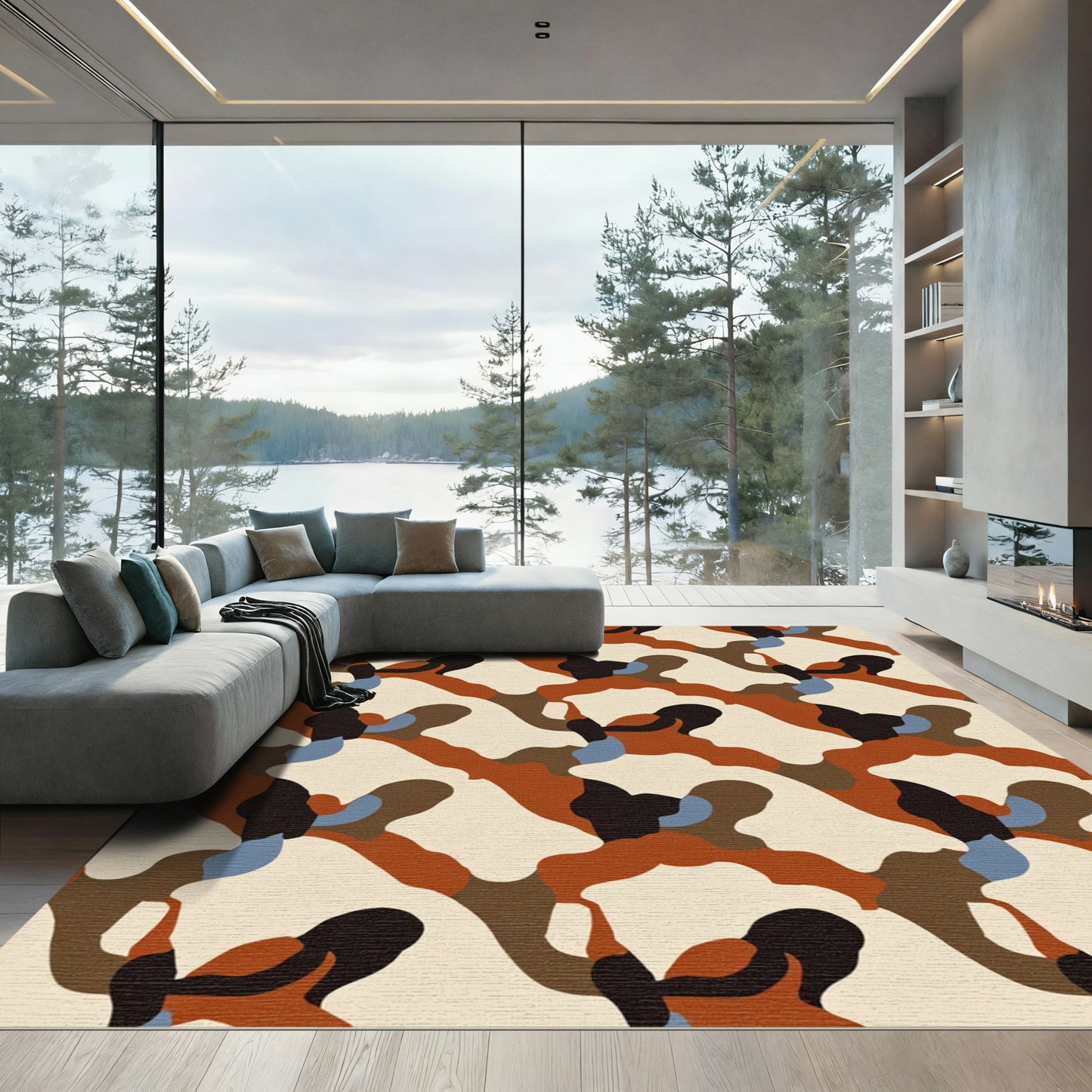 Burlap Camouflage Abstract Shapes Rug