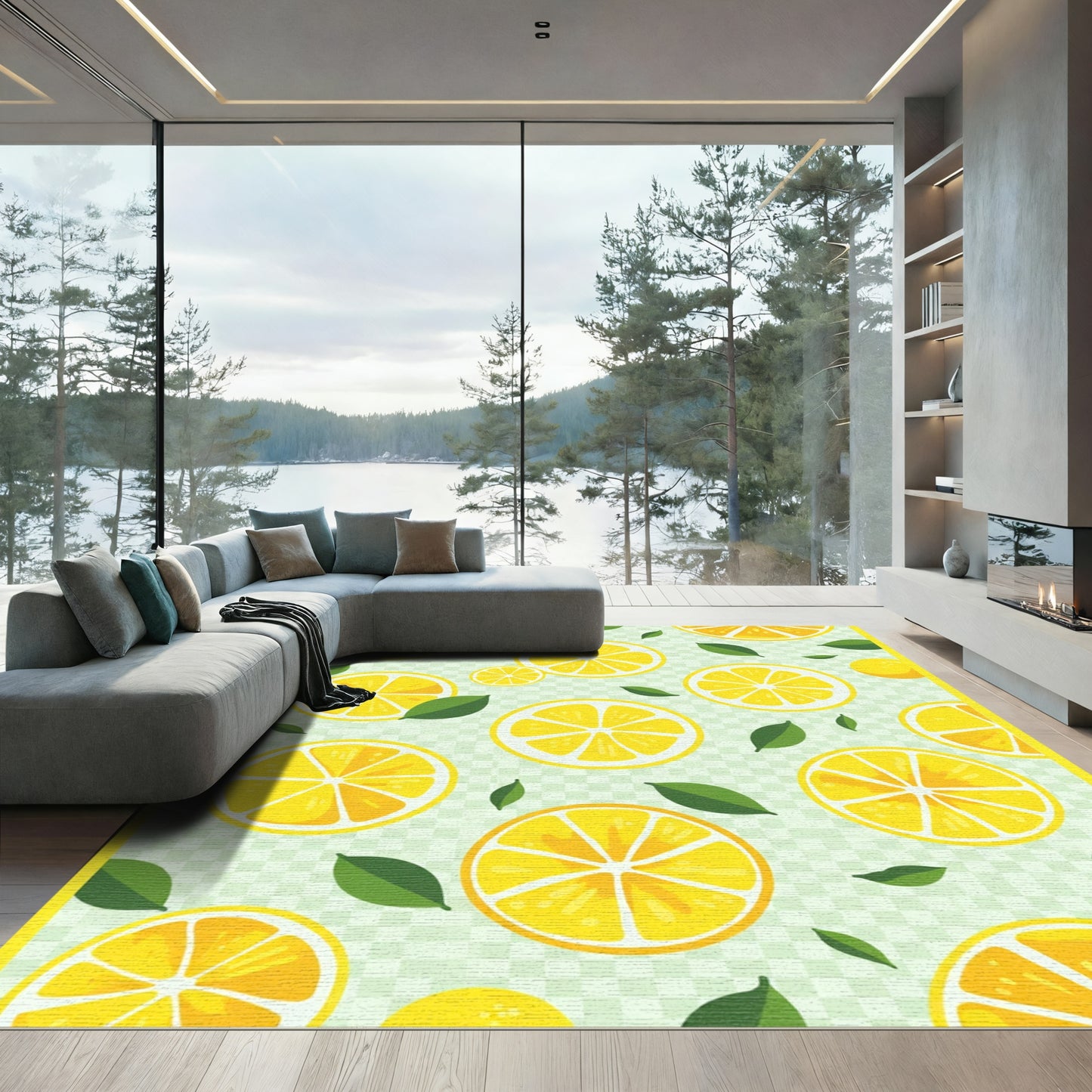 Yellow Citrus Slices Scatter Design Rug