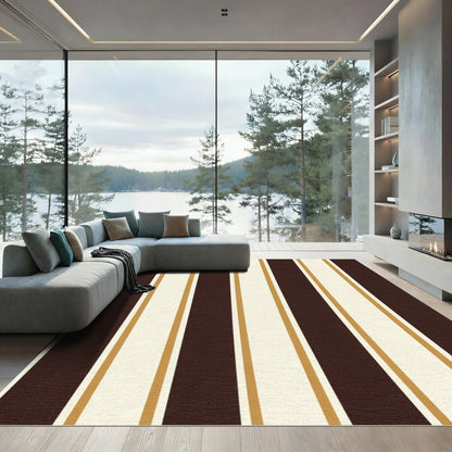 Bold Chocolate Cream Golden Stripes Rug