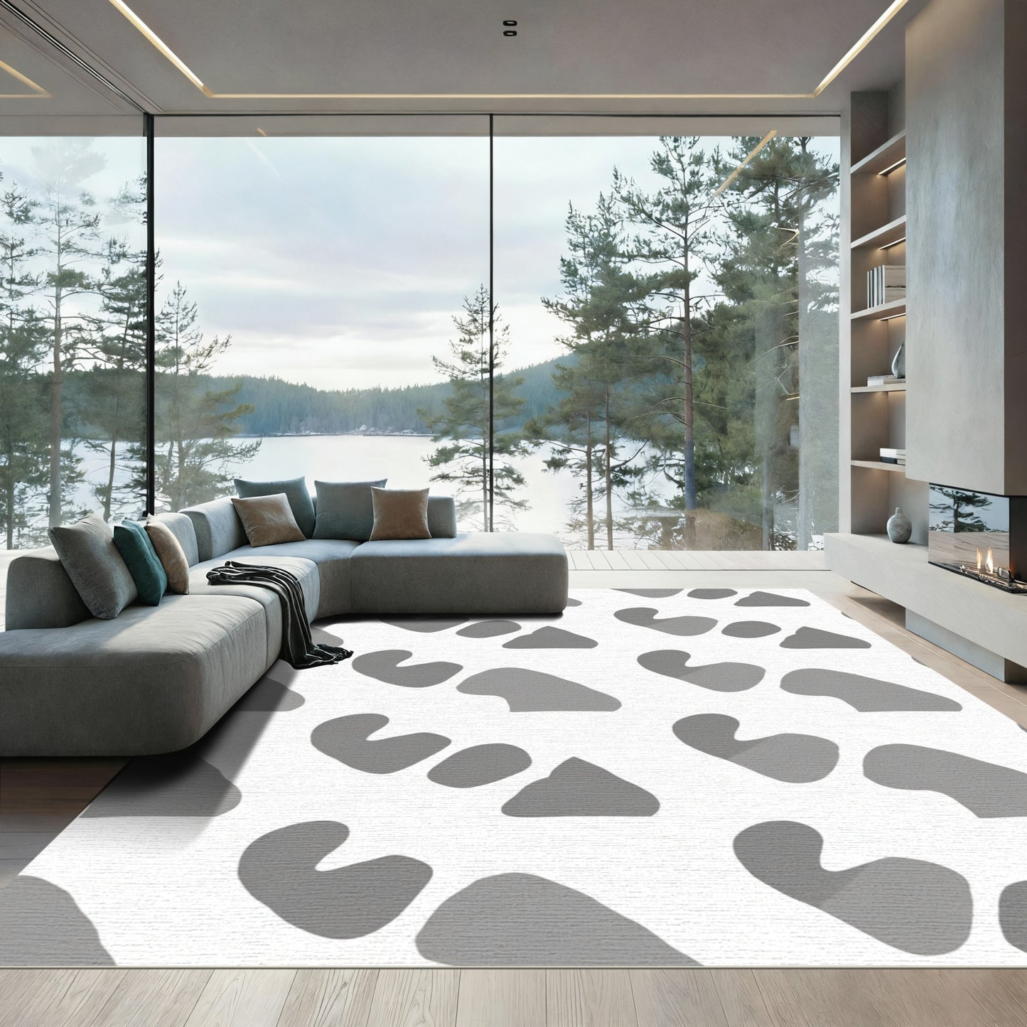 Gray Abstract Organic Shapes Rug