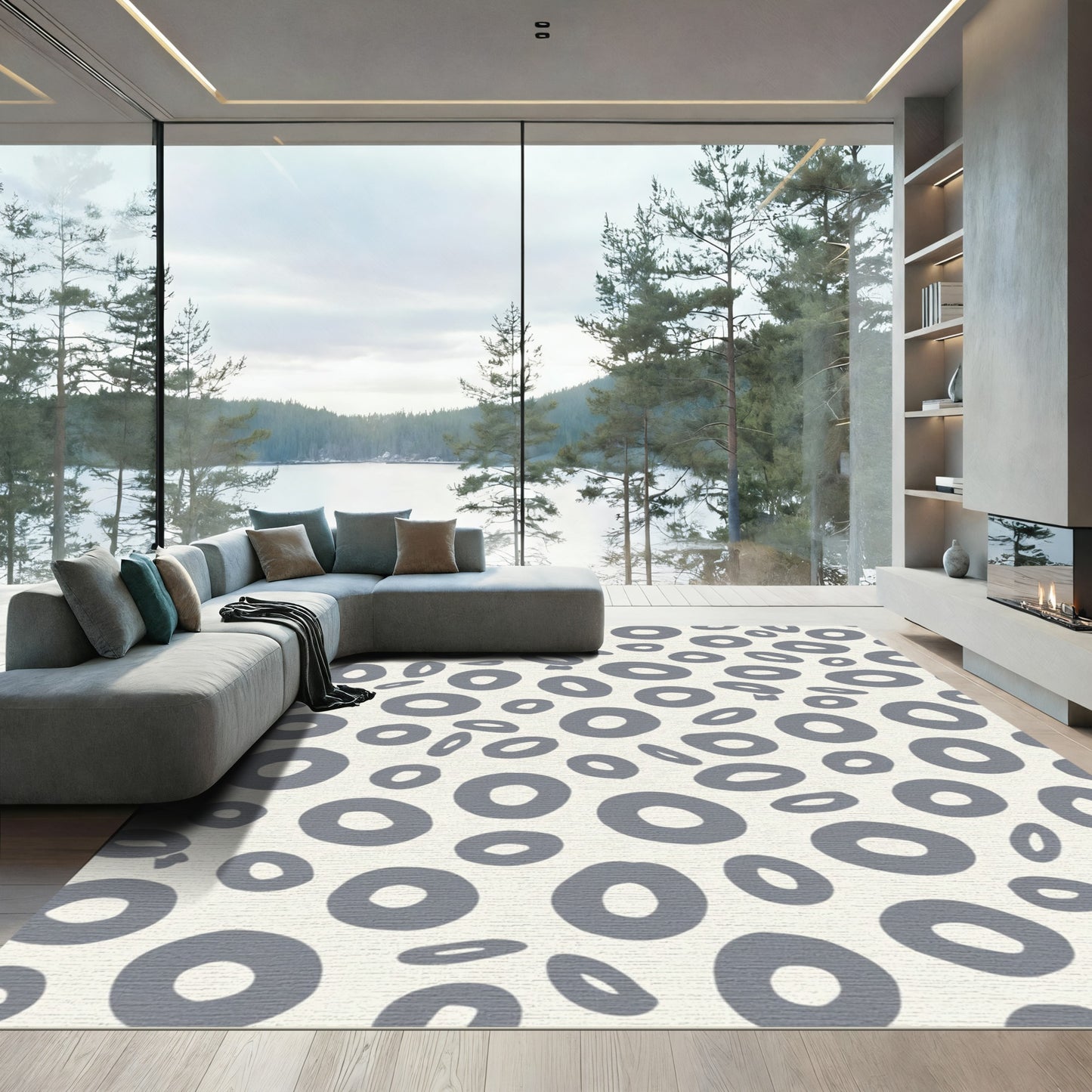 Contemporary Gray Oval Scatter Rug
