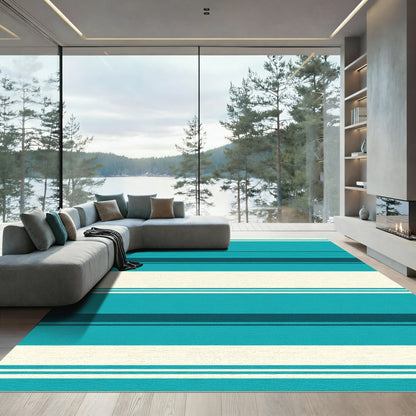 Aqua Cream Horizontal Stripe Rug