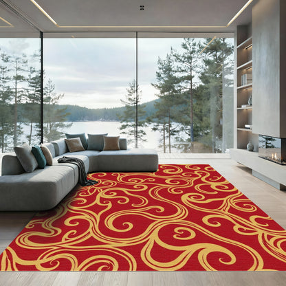 Crimson Gold Vine Swirl Rug
