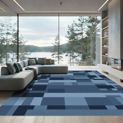 Abstract Blue Geometric Blocks Rug