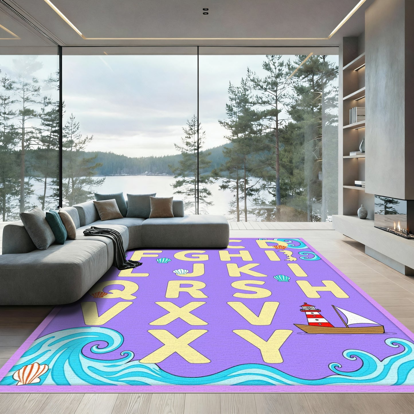 Coastal Alphabet Yellow Sand Colors Rug