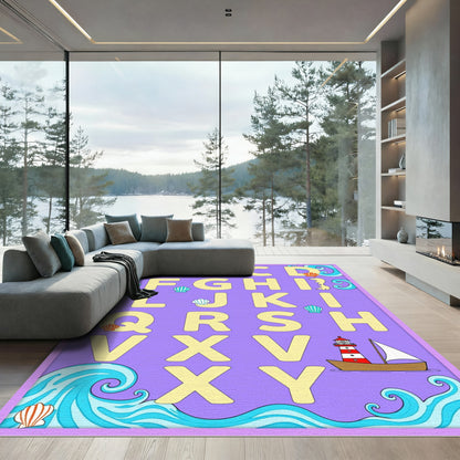 Coastal Alphabet Yellow Sand Colors Rug