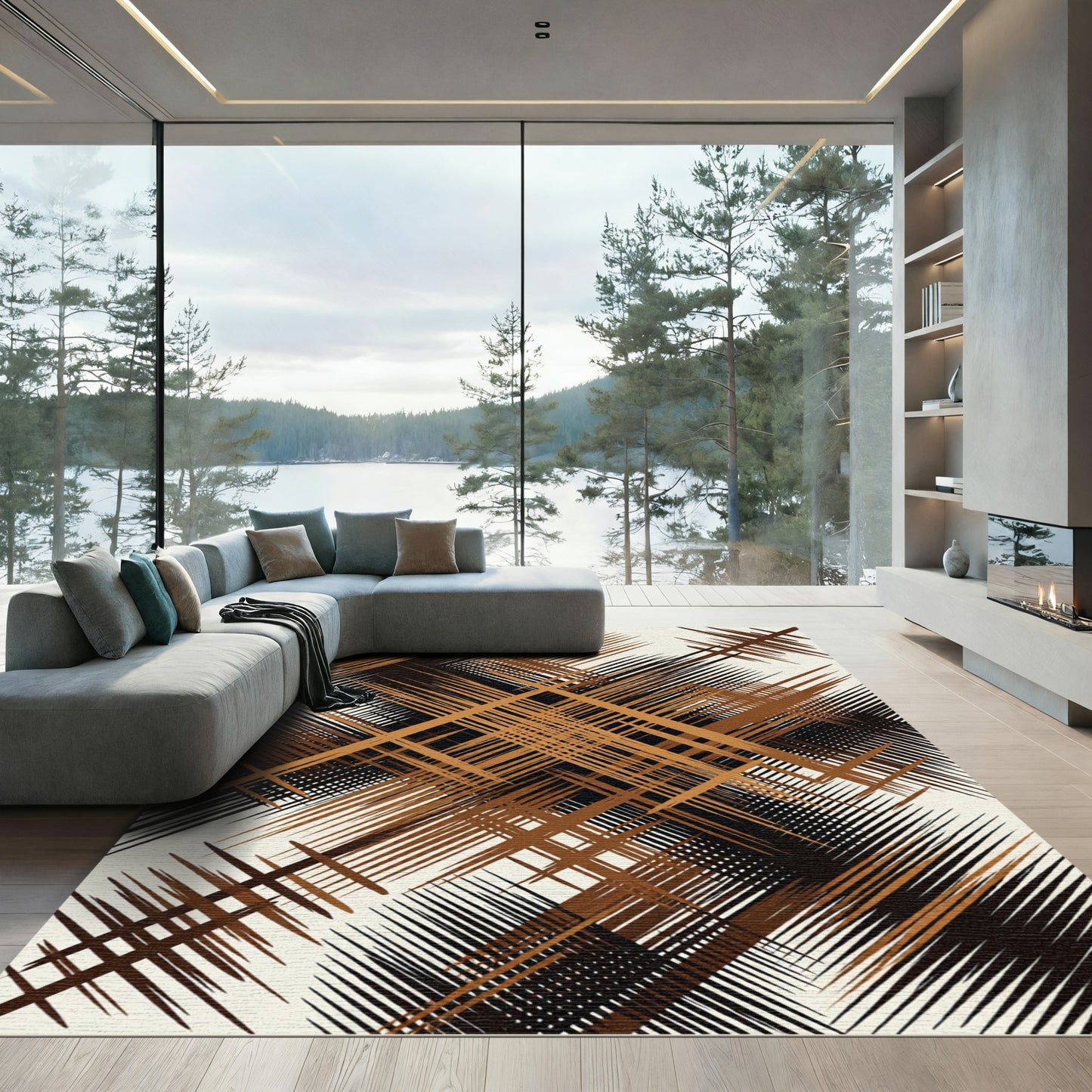 Brown Black Abstract Woven Lines Rug