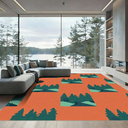 Forest Scene With Orange Background Rug