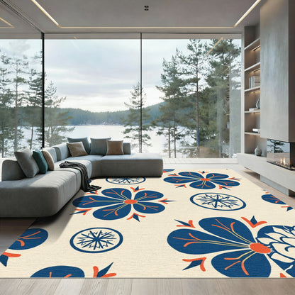 Deep Blue Floral Ivory Medallion Rug
