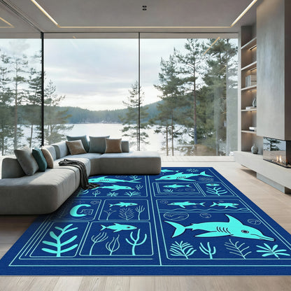 Oceanic Dolphin Shark Aquatic Scene Rug