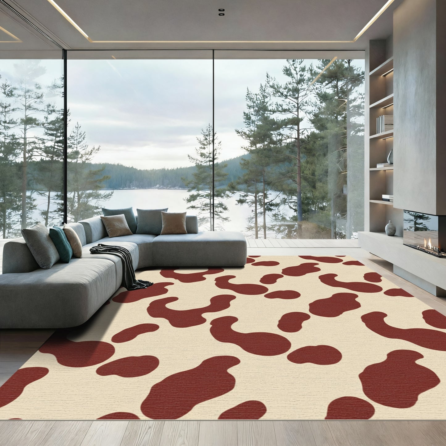Brown Cow Spot Pattern Rug