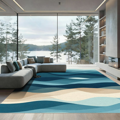 Deep Blue Abstract Ocean Wave Rug