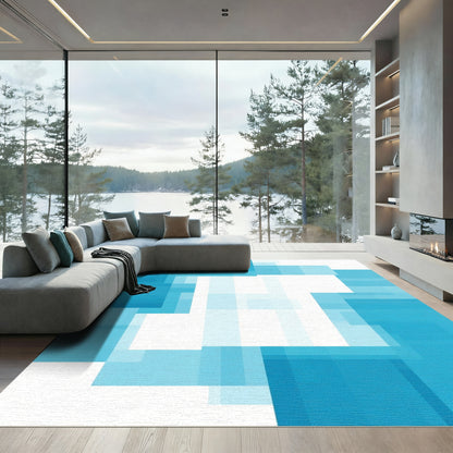 Aqua Abstract Geometric Overlay Rug