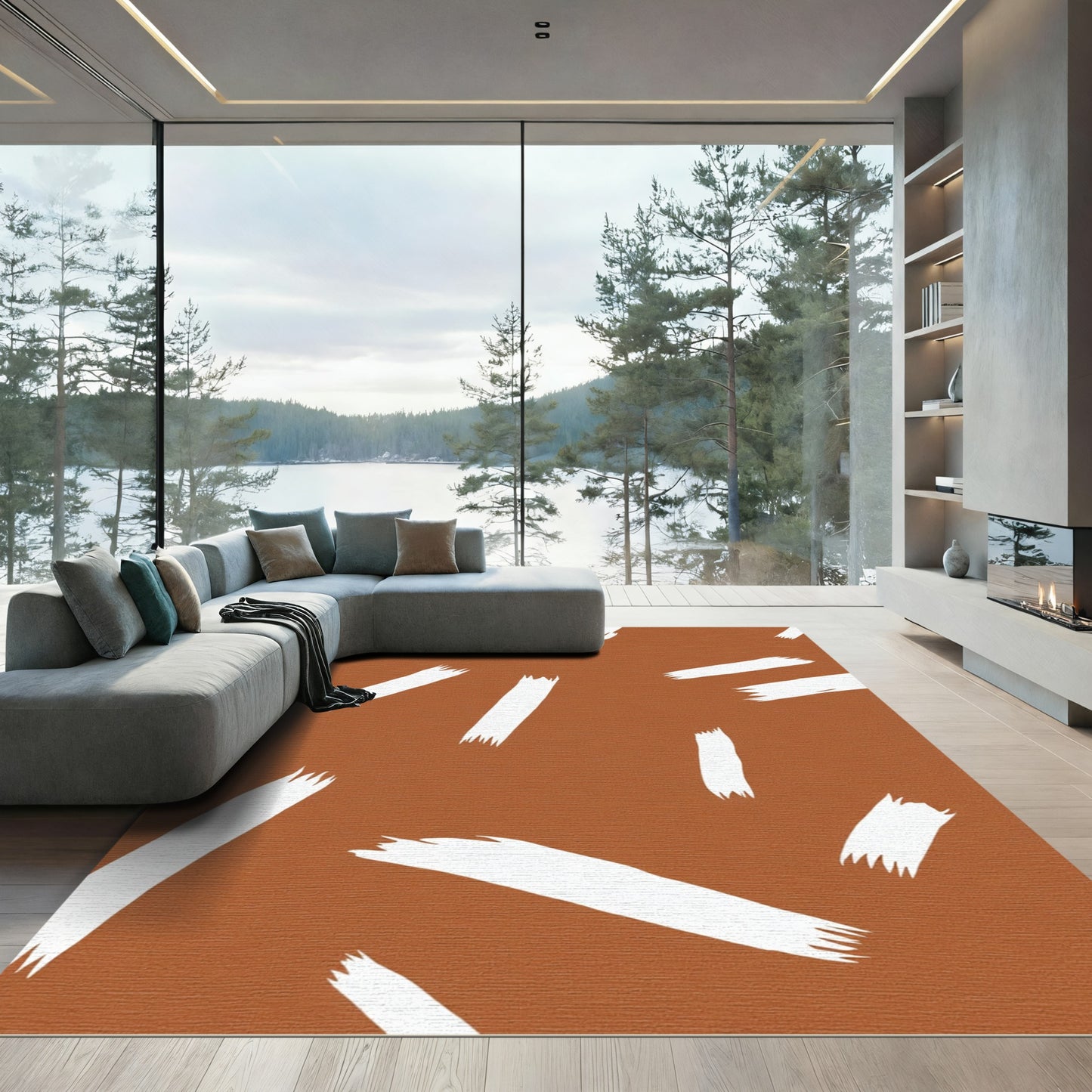 Terra Cotta Abstract Brush Strokes Rug