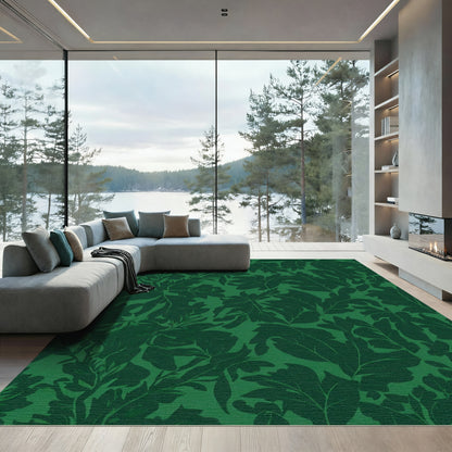 Deep Green Forest Leaf Canopy Rug