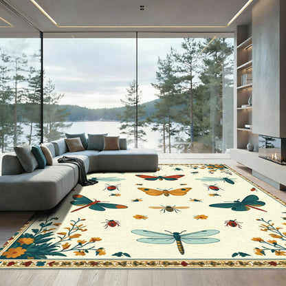 Crimson Teal Insects Floral Border Rug