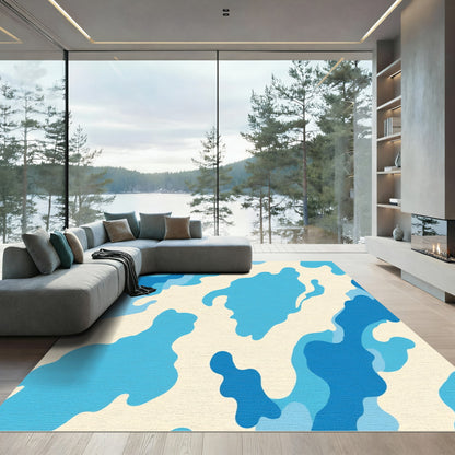 Abstract Blue Cream Camouflage Clouds Rug