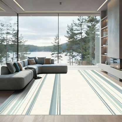 Calm Blue White Vertical Stripe Rug
