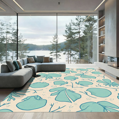 Aqua Petal Organic Branch Composition Rug