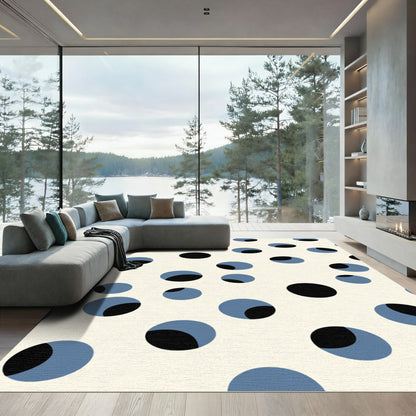 Cream Black Blue Round Spots Rug
