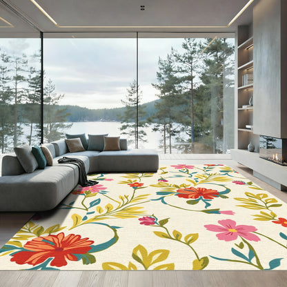 Red Pink Floral Vine Garden Rug