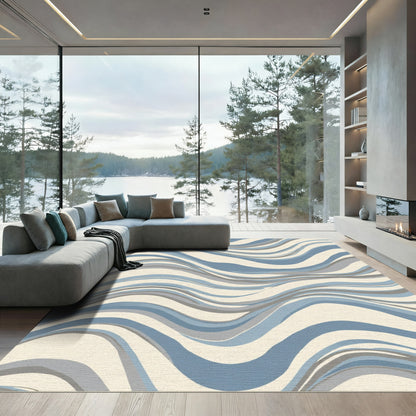 Serene Blue Gray Wavy Streaks Rug