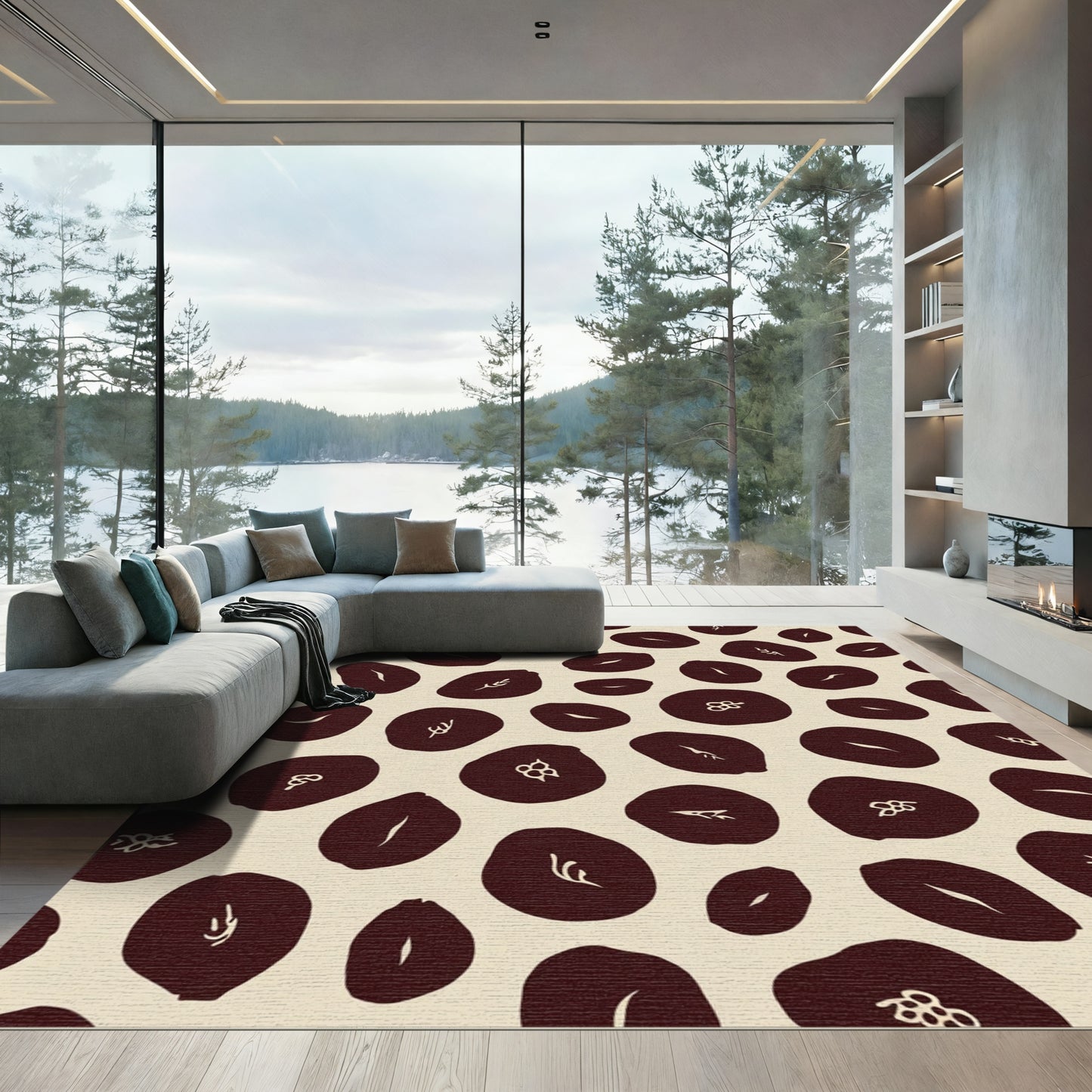 Deep Brown Organic Shapes on Cream Rug