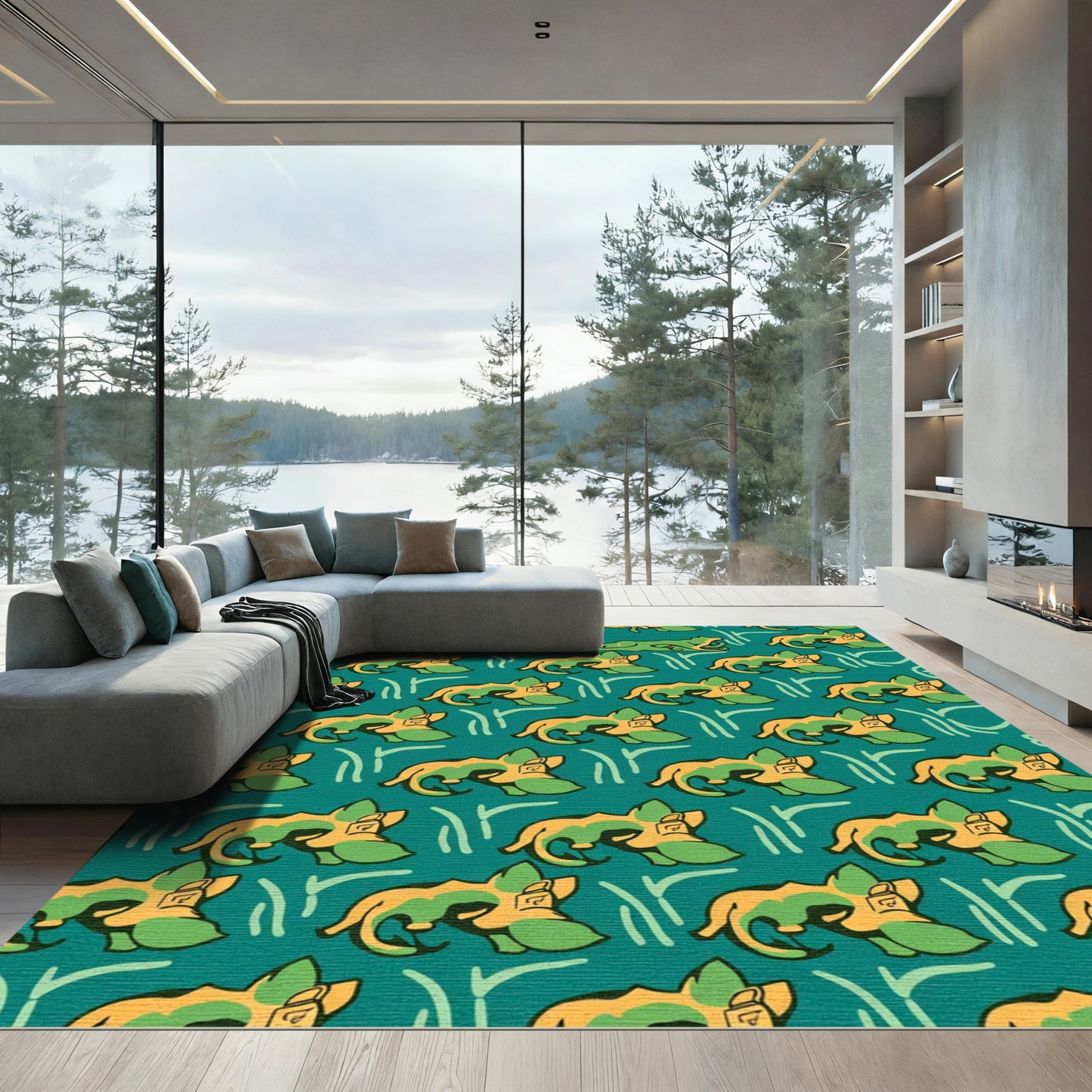 Green Chartreuse Canine Animal Repeat Rug