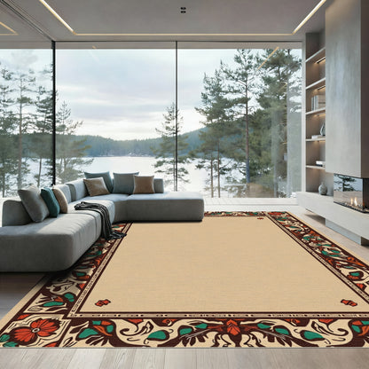 Rich Red Floral Scroll Border Rug