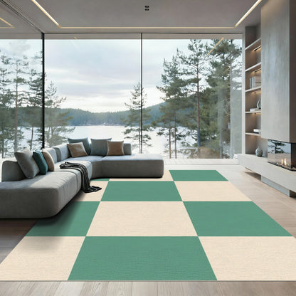 Teal Cream Checkerboard Square Arrangement Rug