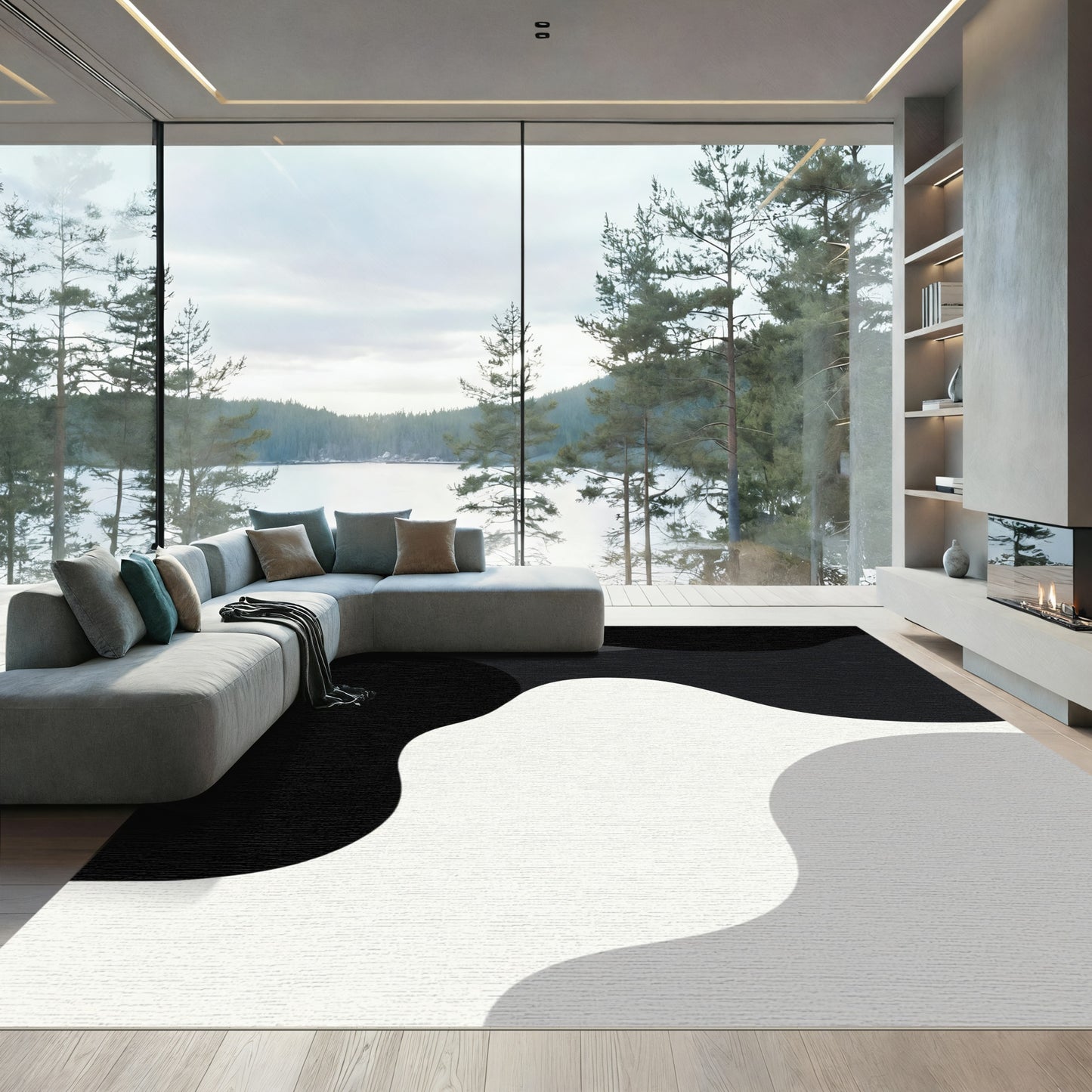 Monochrome Abstract Blobs Rug