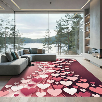 Pink Heart Cascade Flowing Waves Rug