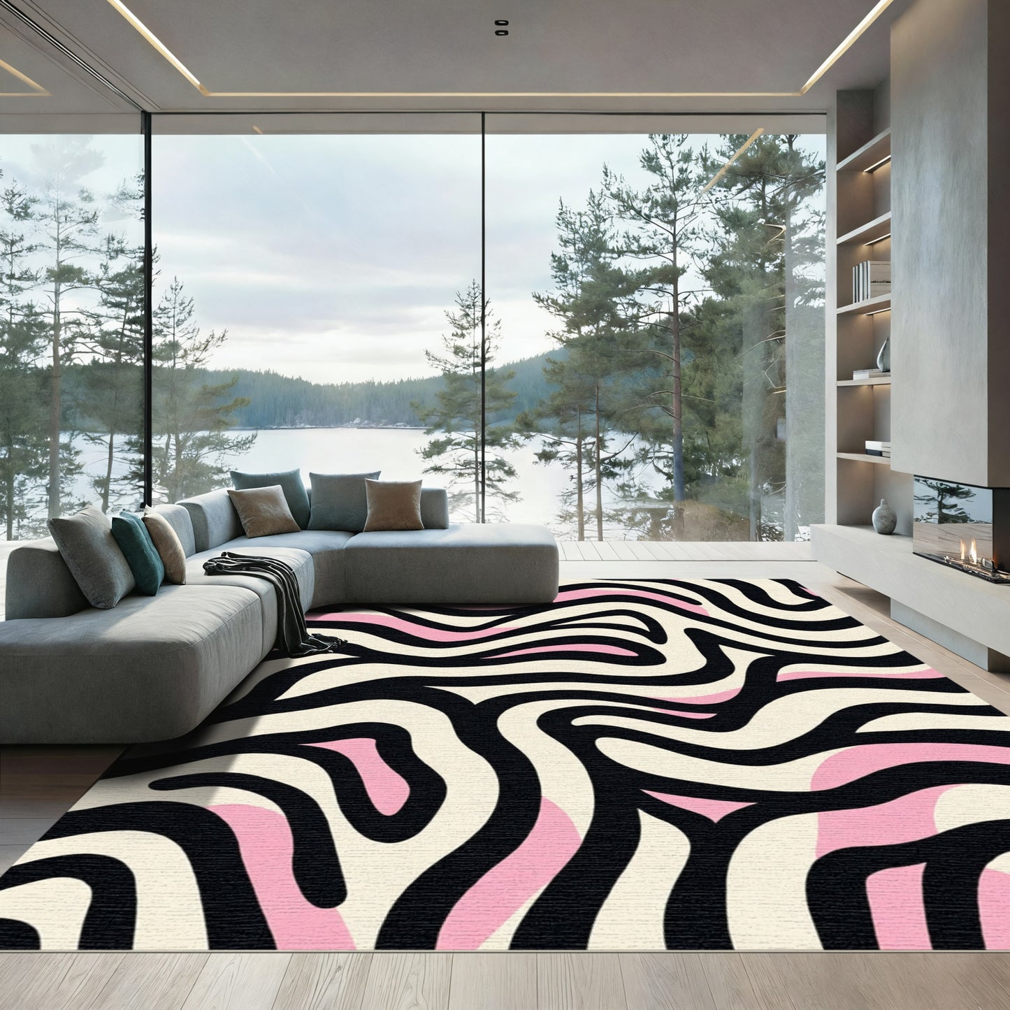 Bold Pastel Zebra Waves Rug
