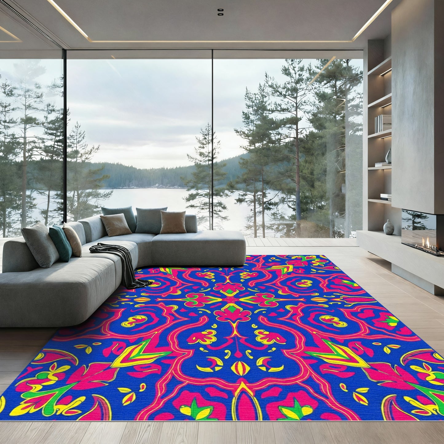 Vivid Pink Yellow Blue Mandala Rug