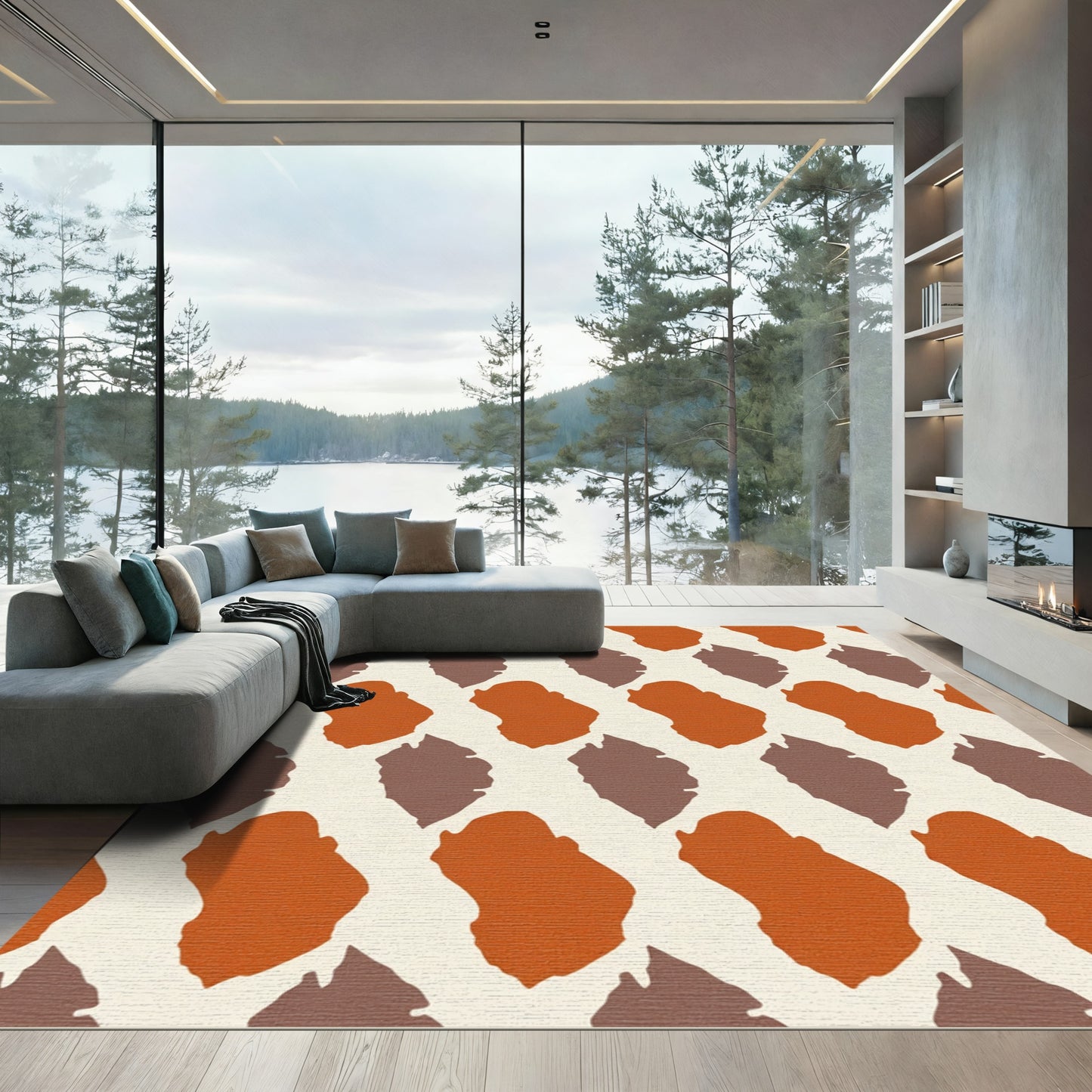 Terracotta Walnut Abstract Leaf Pattern Rug