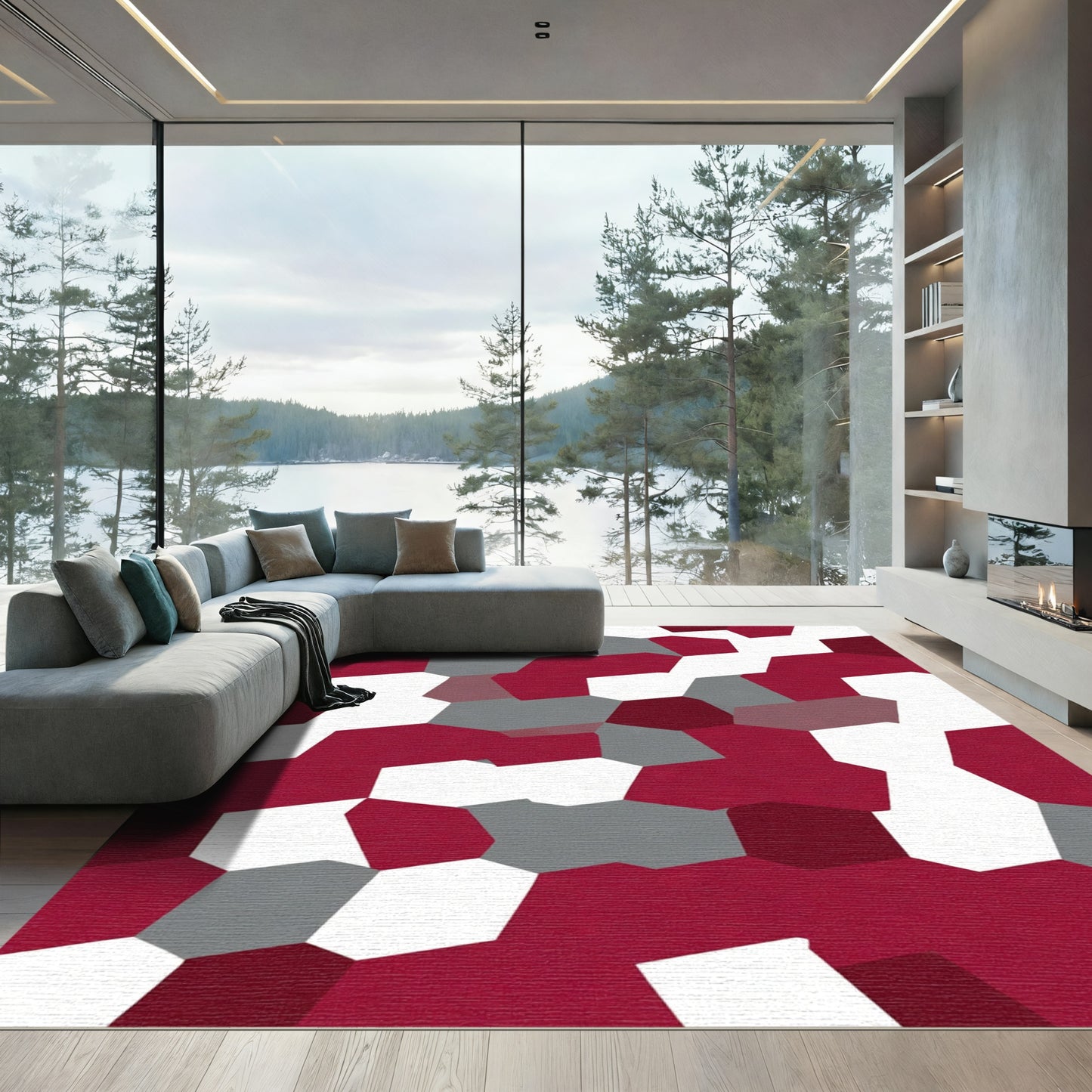 Crimson Gray White Tessellation Rug