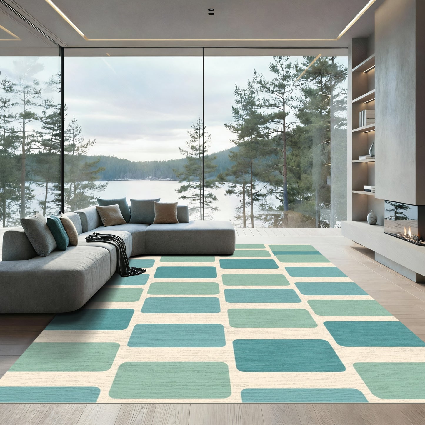 Teal Mint Rectangles Geometric Rug