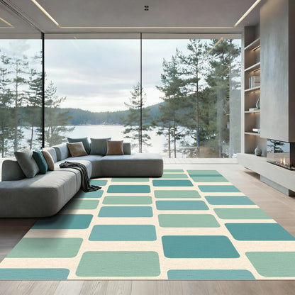 Teal Mint Rectangles Geometric Rug