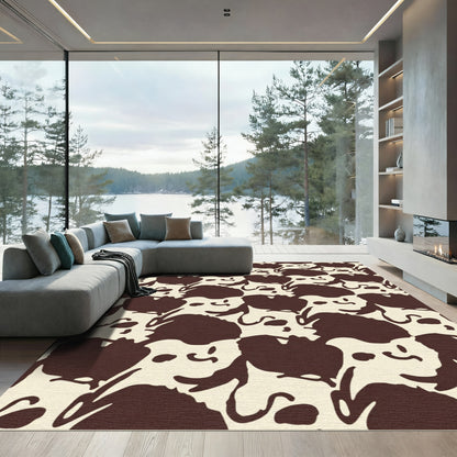 Brown Ivory Abstract Playful Faces Rug